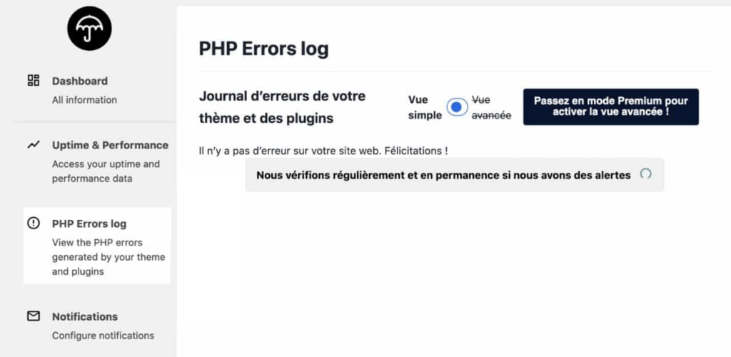 Afficher les erreurs PHP avec WP Umbrella