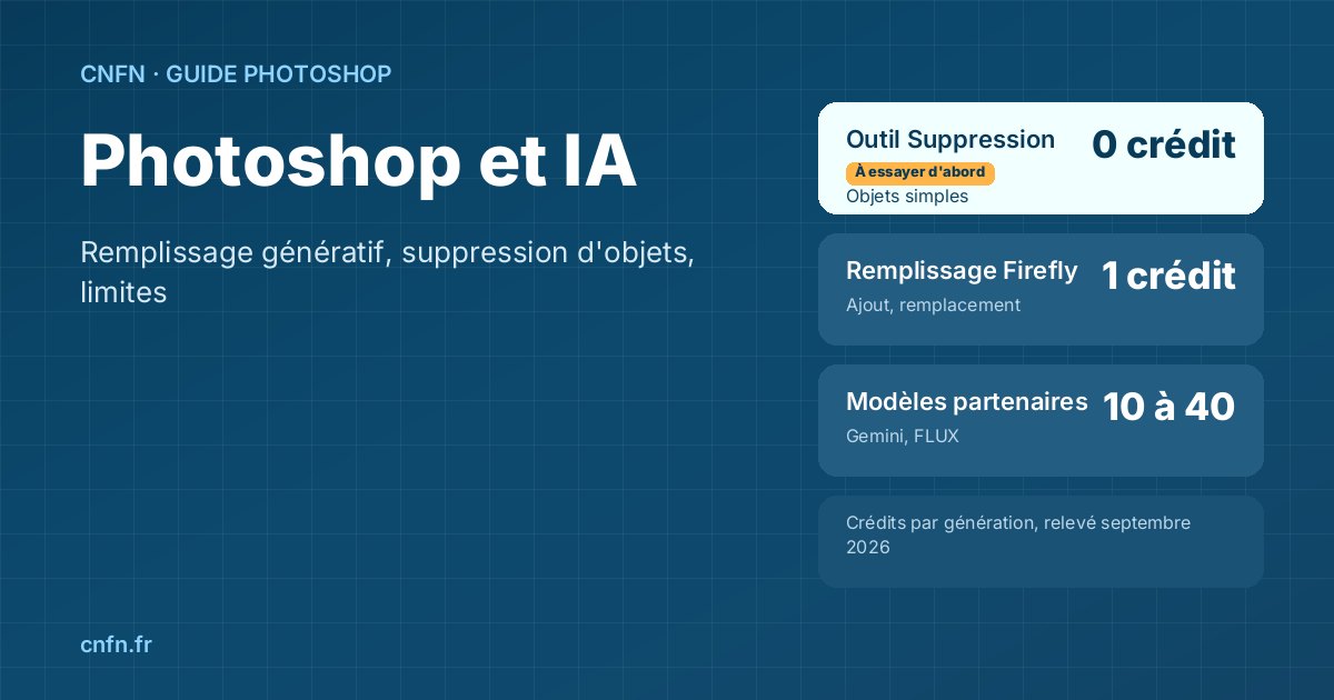 Photoshop et IA : coût en crédits de l'outil Suppression, du remplissage génératif Firefly et des modèles partenaires