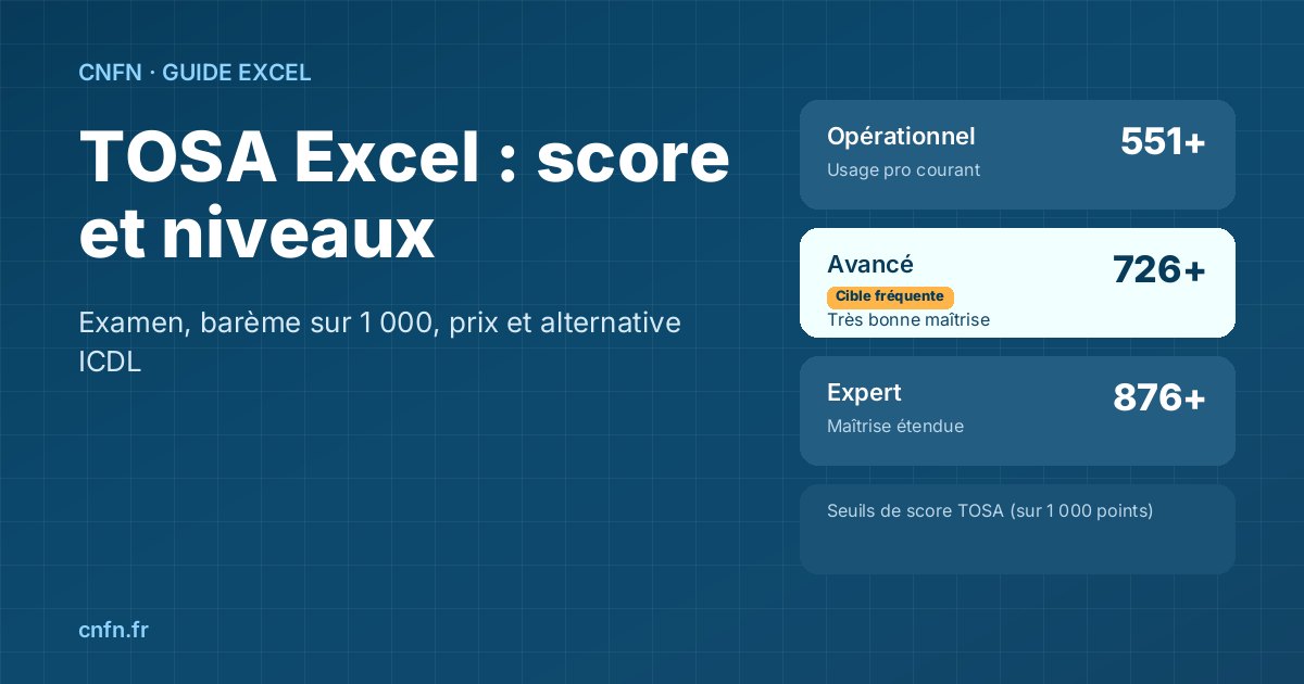 Niveaux et seuils de score du TOSA Excel